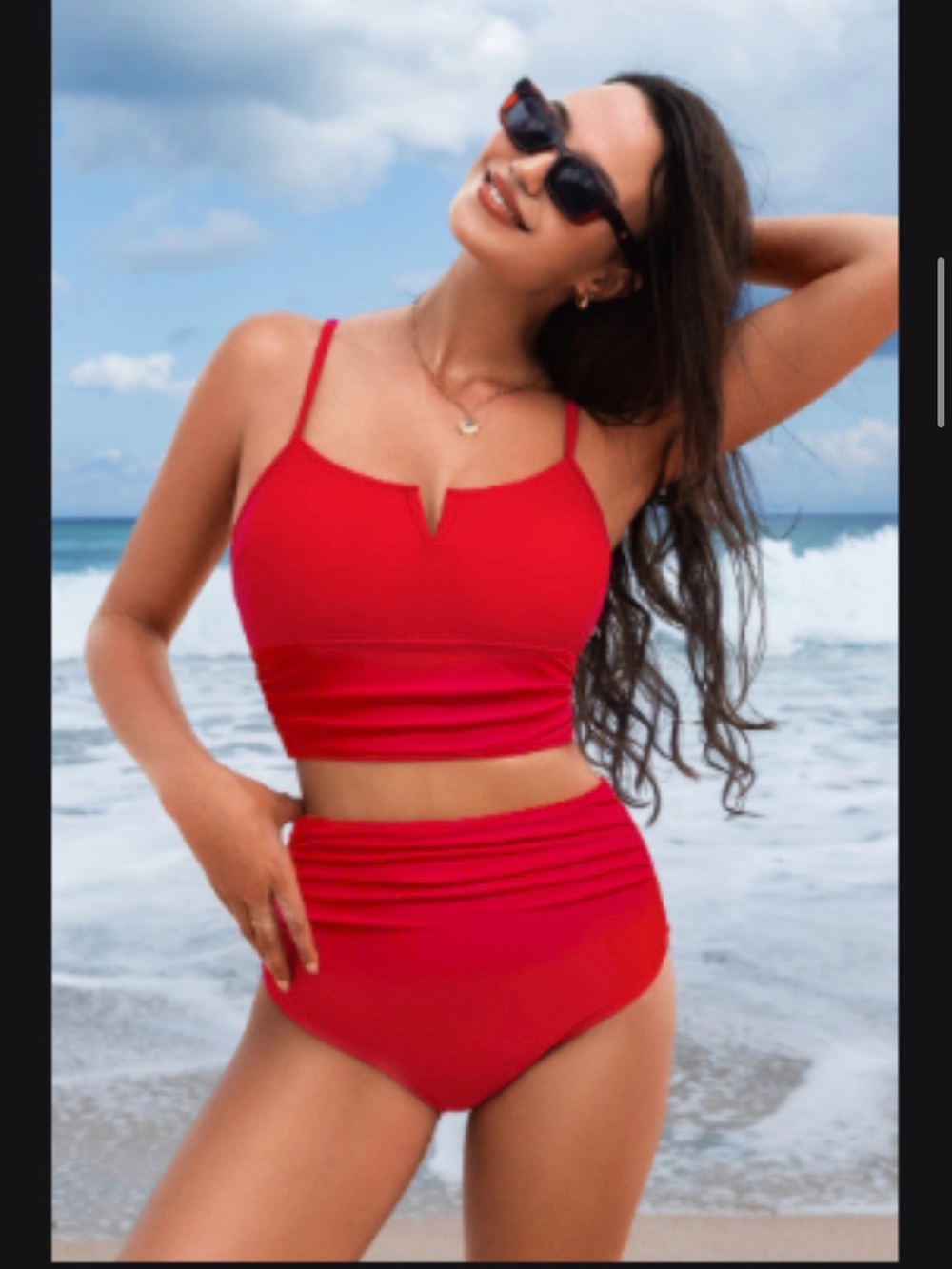 Cupshe Red Scoop Neck V-Wire Midkini Top & High-Waisted Bottoms Set